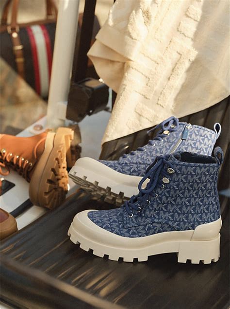 michael kors payton combat boots|Payton Denim Jacquard Combat Boot .